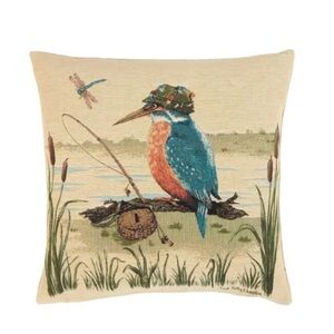 Hines Of Oxford Kenneth Kingfisher Fisherman Tapestry Cushion Pillow 18" x 18"